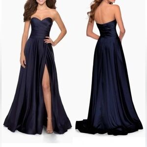 La Femme Navy Strapless Maxi Dress – Formal Evening Gown